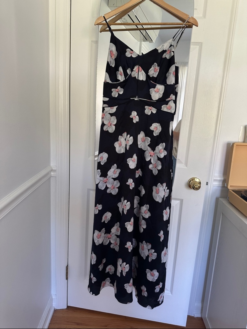 Banana Republic Black Maxi Dress with White & Pink Floral Print